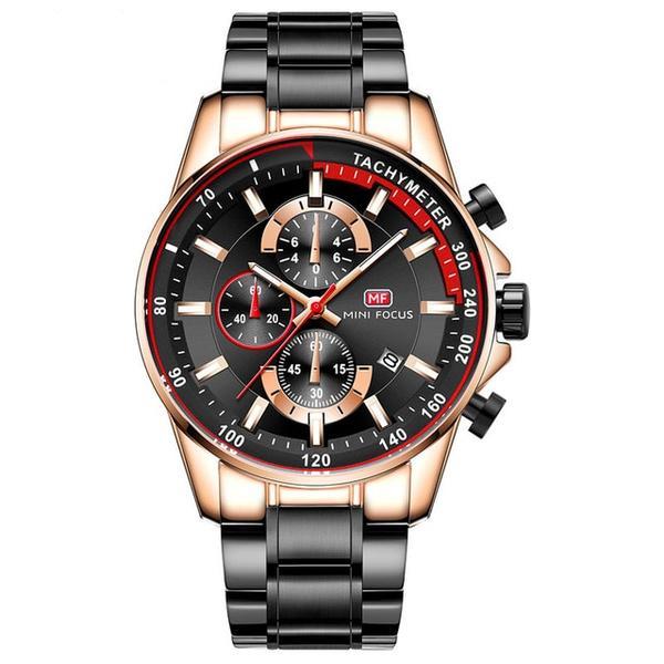 Fashion steel belt speed men's watch three eye timing calendar luminous waterproof quartz watch