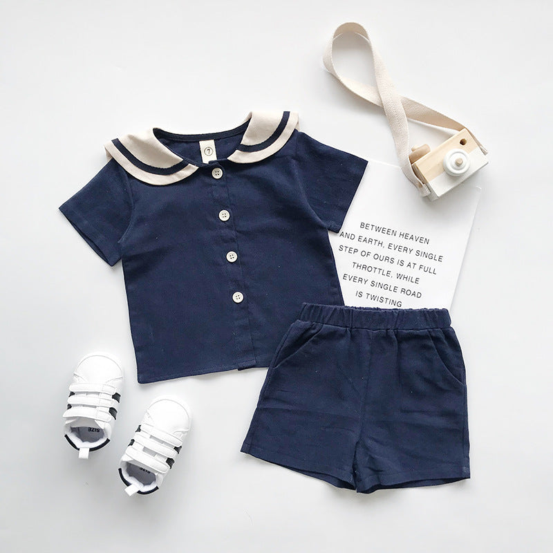 Boys and girls Navy solid short sleeves