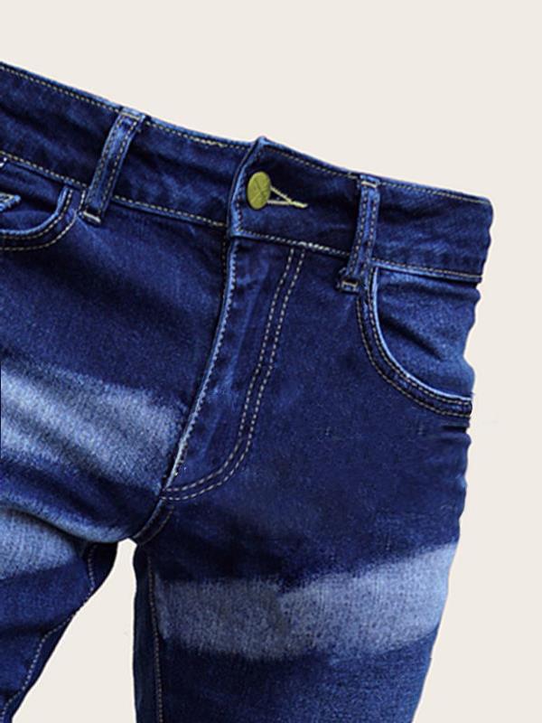 Shredded denim men's feet pants paint zipper personality slim feet jeans