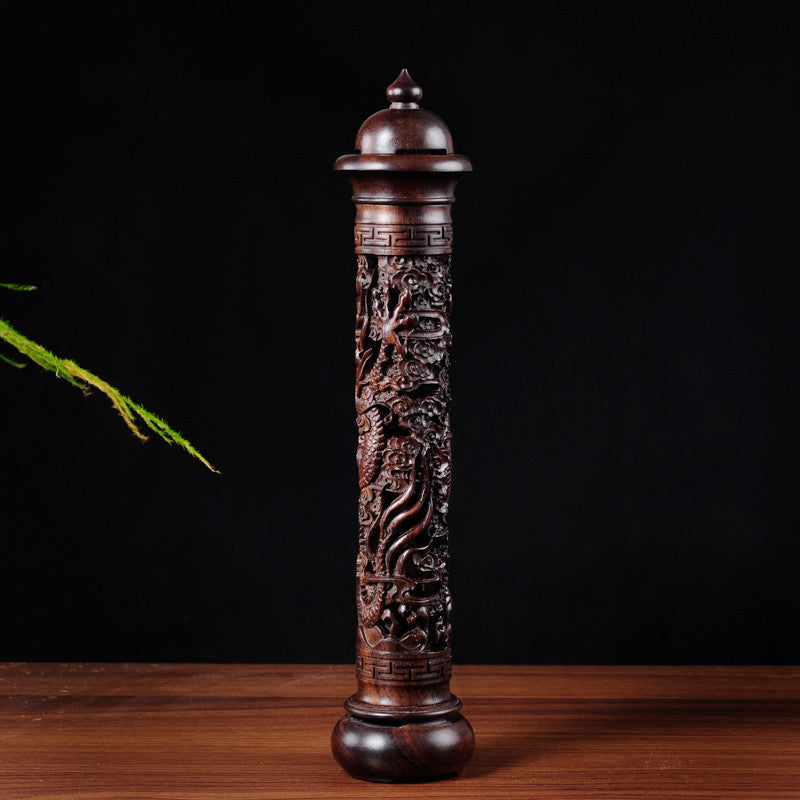 Ebony carved plate dragon incense burner cylinder