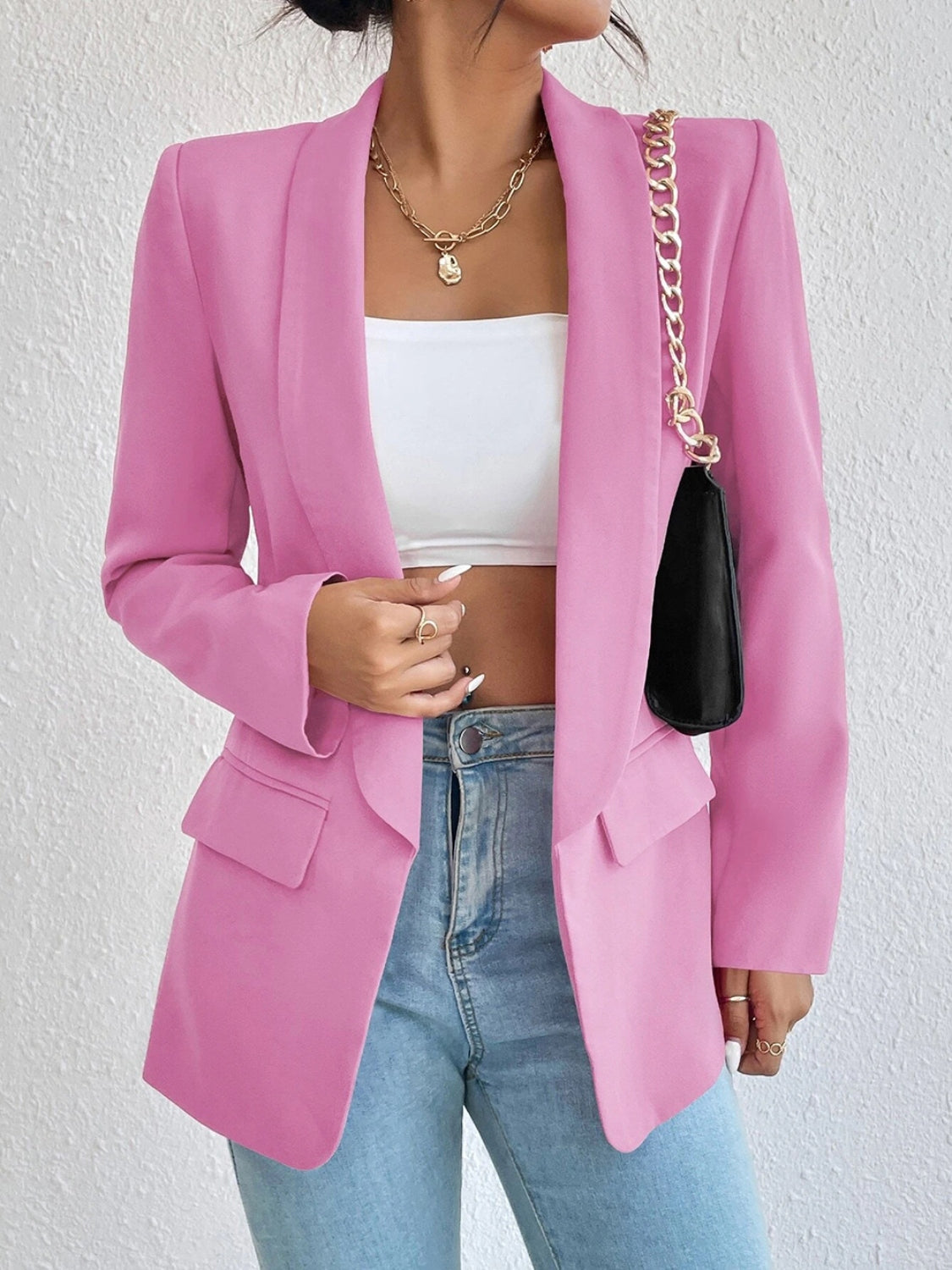 Shawl Collar Long Sleeve Blazer - Babbazon