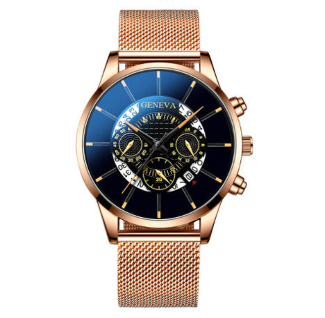 Men's Quartz Watch With Non-Mechanical Alloy Steel Band Calendar