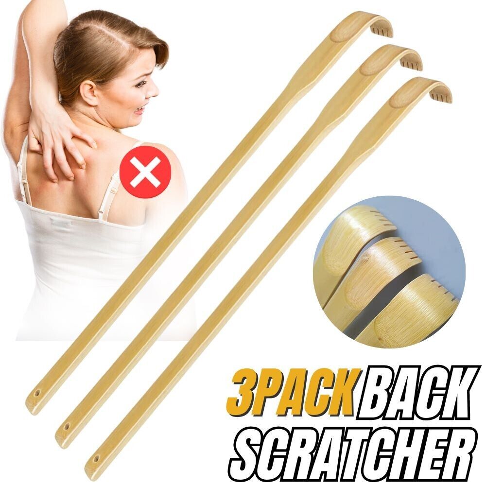 3 PCS Natural Bamboo Back Scratcher Long Reach Pick Itch Relief Tool Portable US