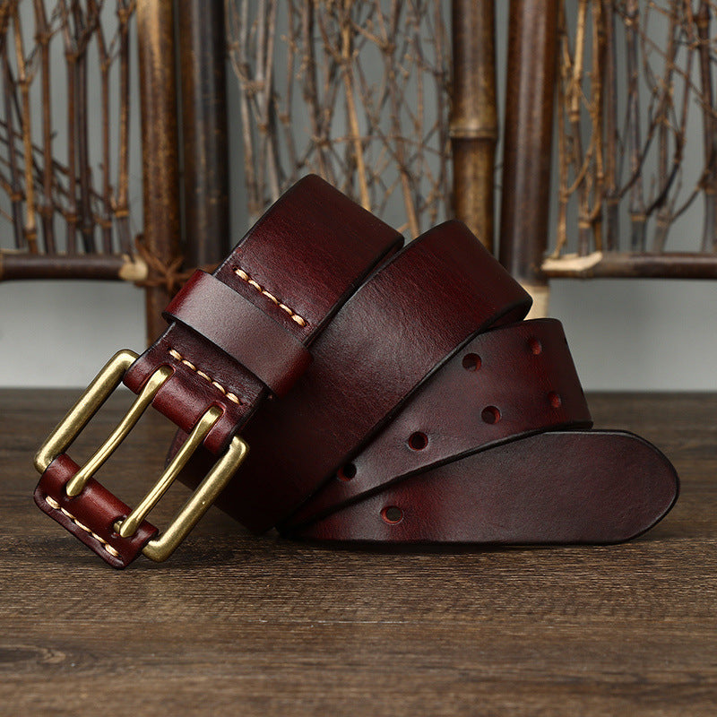 Men's First Layer Cowhide Vintage Brass Buckle Belt 