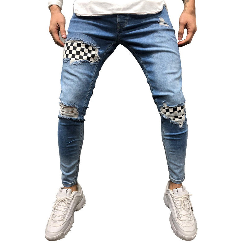 Men hip hop high-end quality tight slim ripped leg pants men