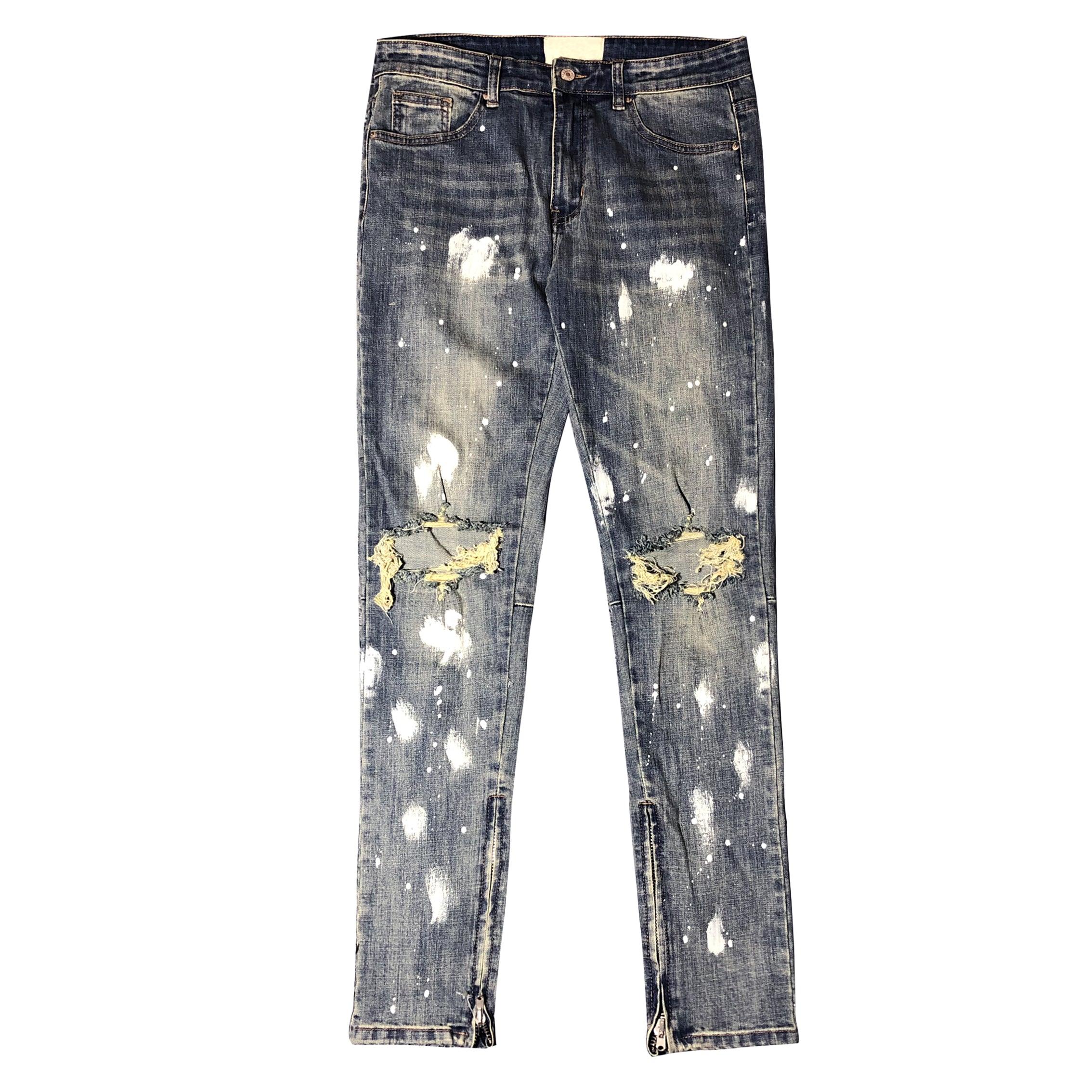 Men's jeans with splash paint and wash holes