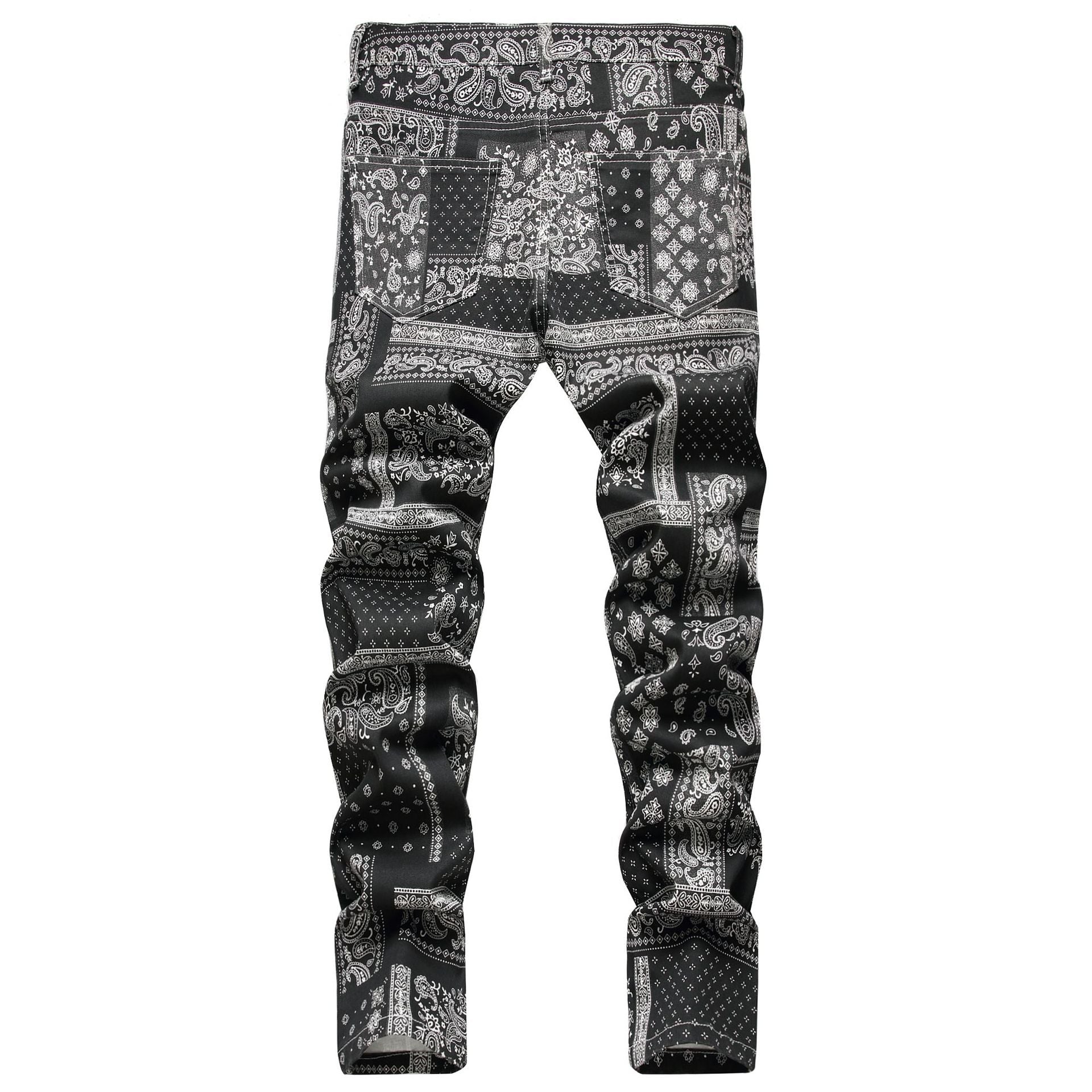 Fashion Stretch 3D Printed Cashew Nut Explosive Small Straight Trousers