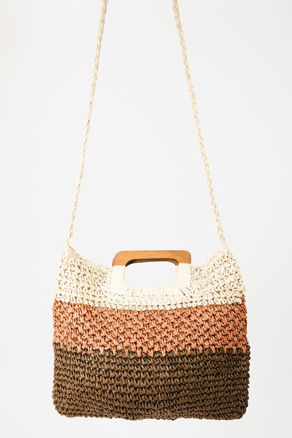 Fame Color Block Double-Use Braided Tote Bag 