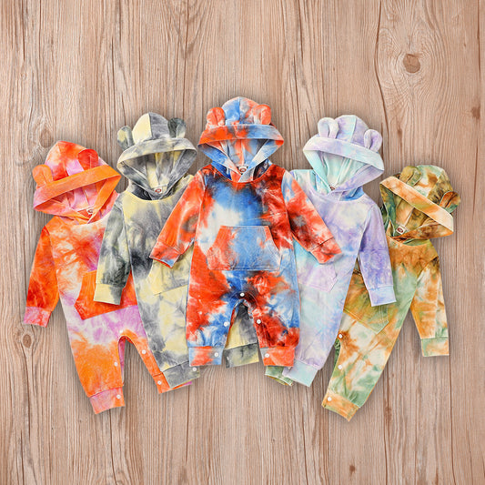 Tie Dye Romper Hooded Baby Jumpsuit Kids