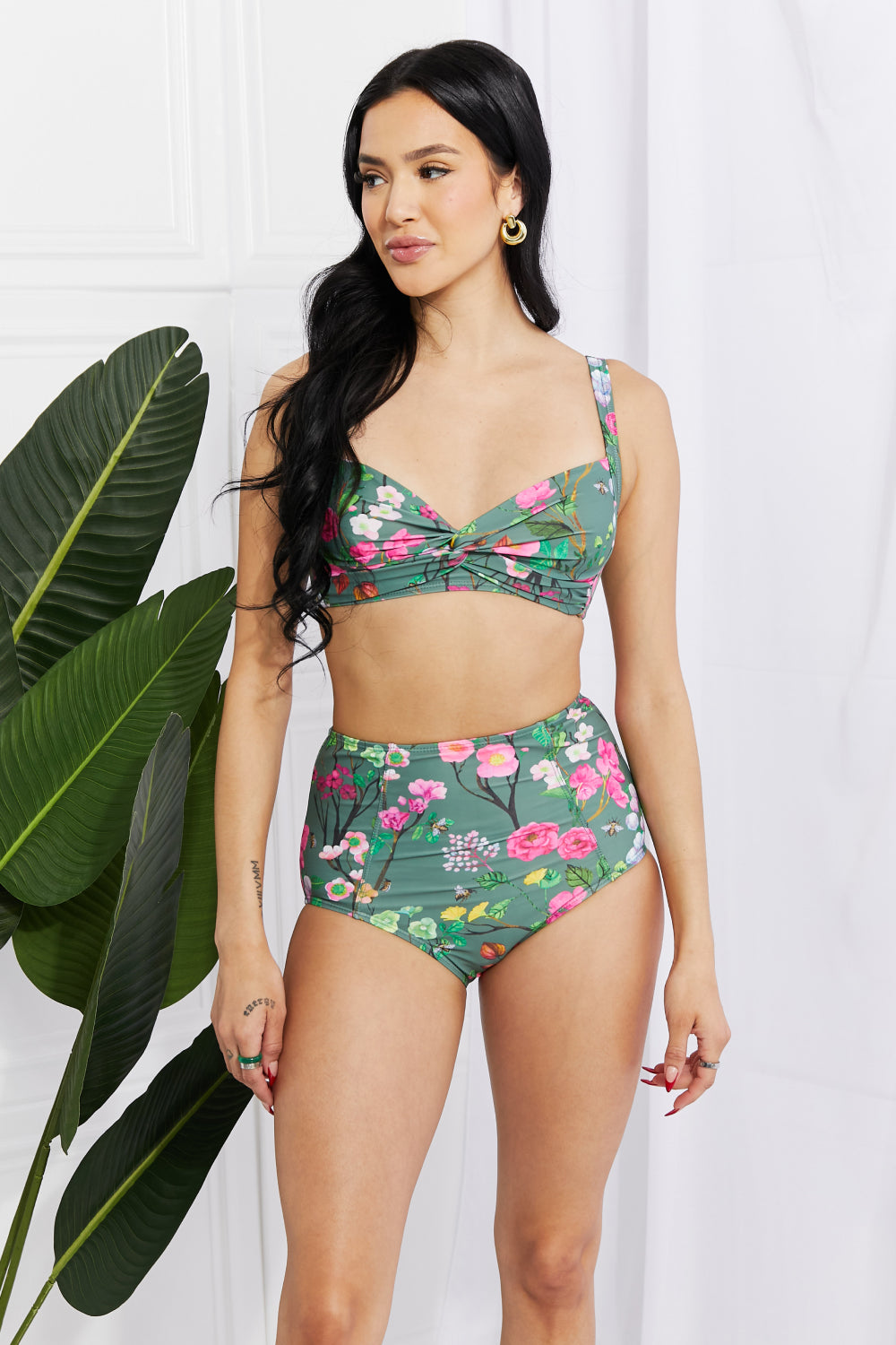 Marina West Swim Take A Dip Twist High-Rise Bikini in Sage 