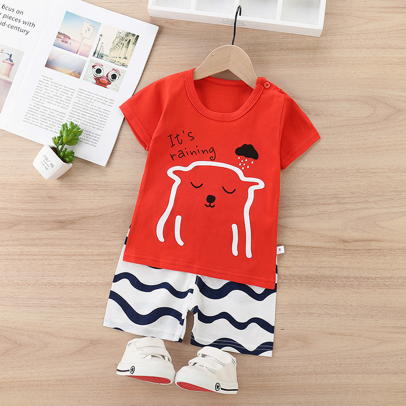 Children's Cotton Short-Sleeved Shorts Thin Suit