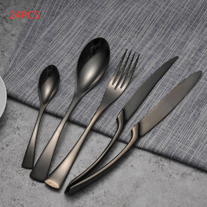 4PCS Set Black Stainless Steel Cutlery Korean Dinnerware Set Gifts Mirror Polishing Silverware Sets Scoop Knife and Fork Sets