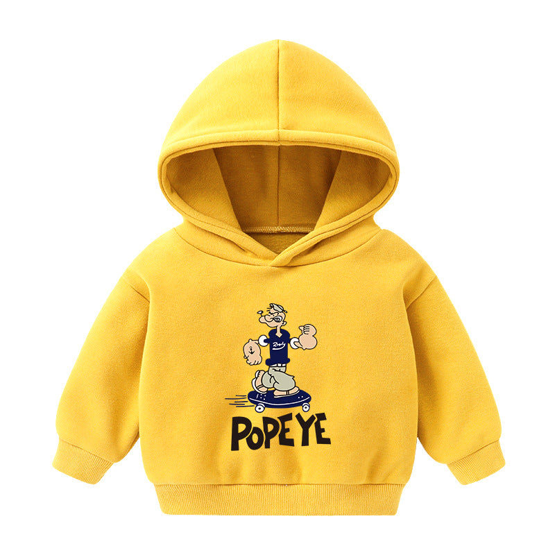 Children's Hooded Sweatshirt Fleece-lined Autumn And Winter Cartoon Printed Long-sleeved Top