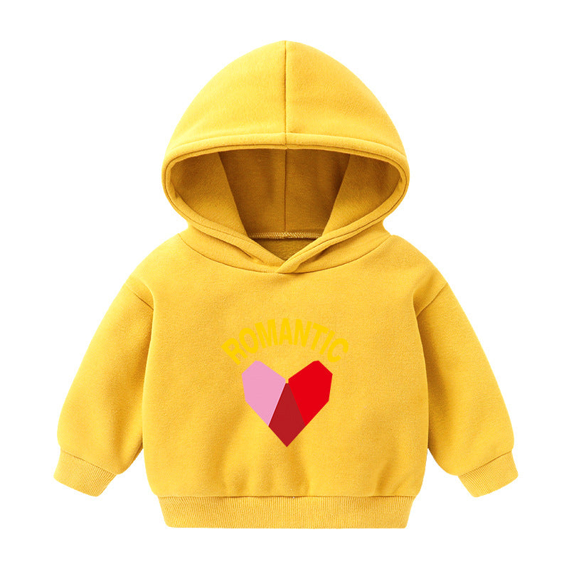 Children's Hooded Sweatshirt Fleece-lined Autumn And Winter Cartoon Printed Long-sleeved Top