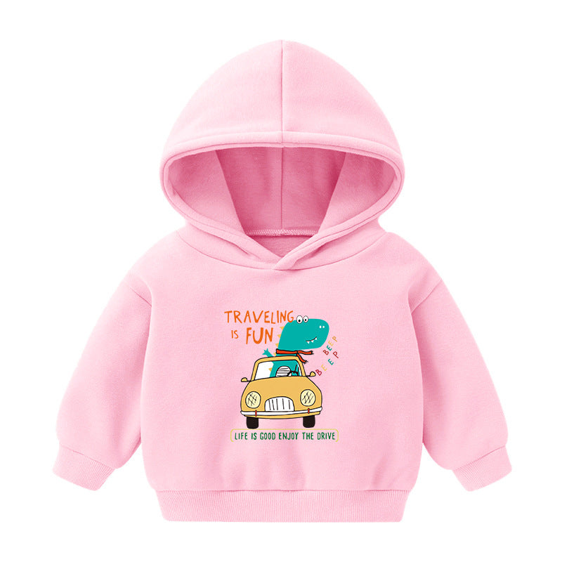 Children's Hooded Sweatshirt Fleece-lined Autumn And Winter Cartoon Printed Long-sleeved Top