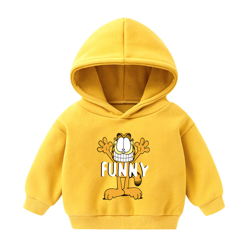 Children's Hooded Sweatshirt Fleece-lined Autumn And Winter Cartoon Printed Long-sleeved Top