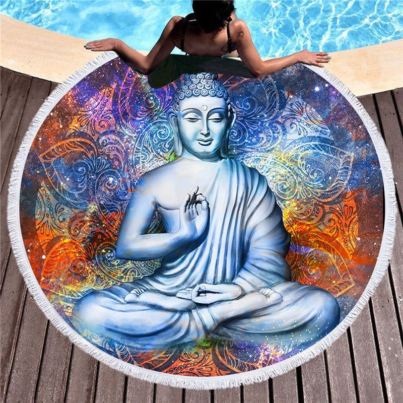 Indian Buddha statue round beach towel