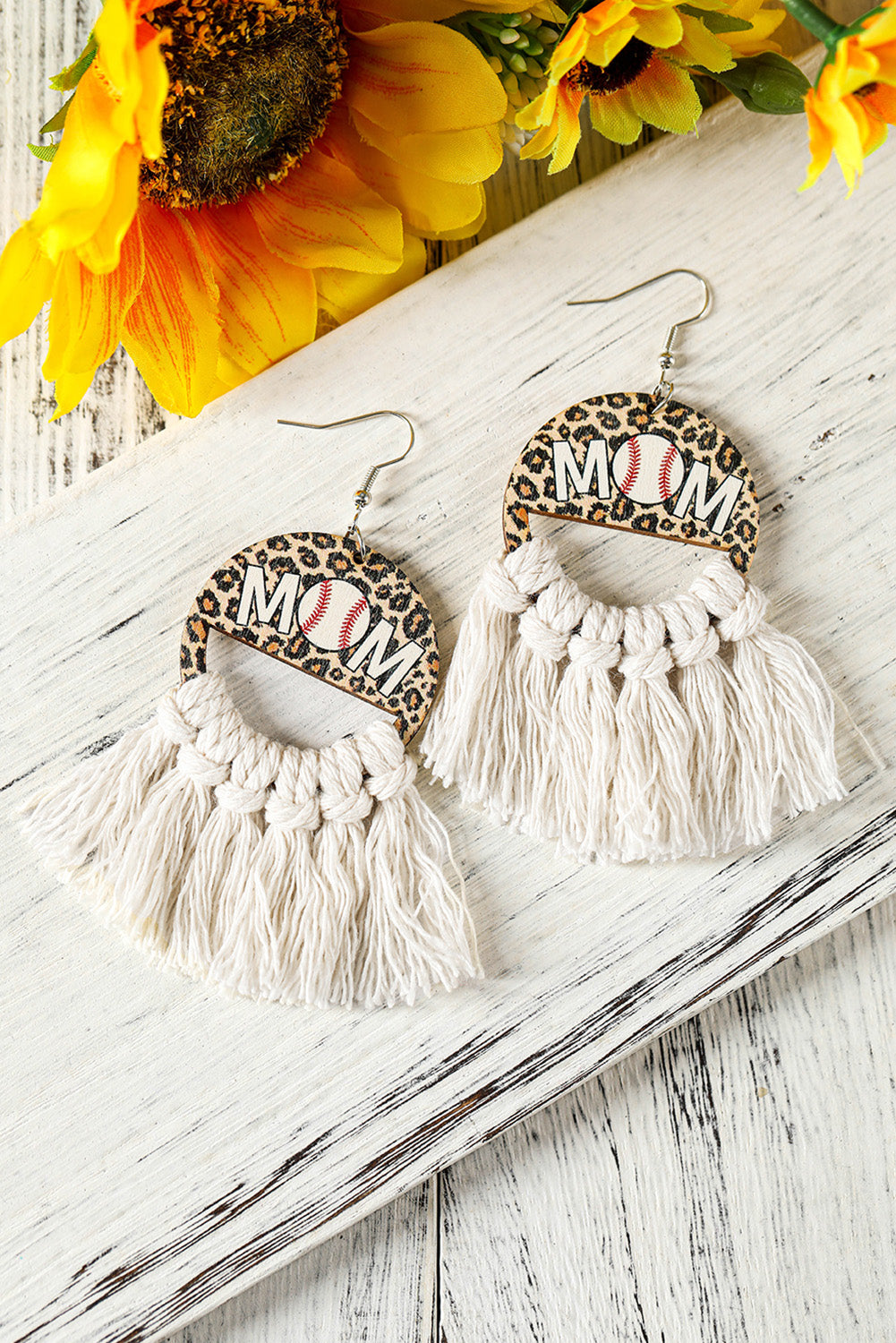 White Leopard Rugby MOM Print Fringed Hook Earrings - Babbazon Earrings