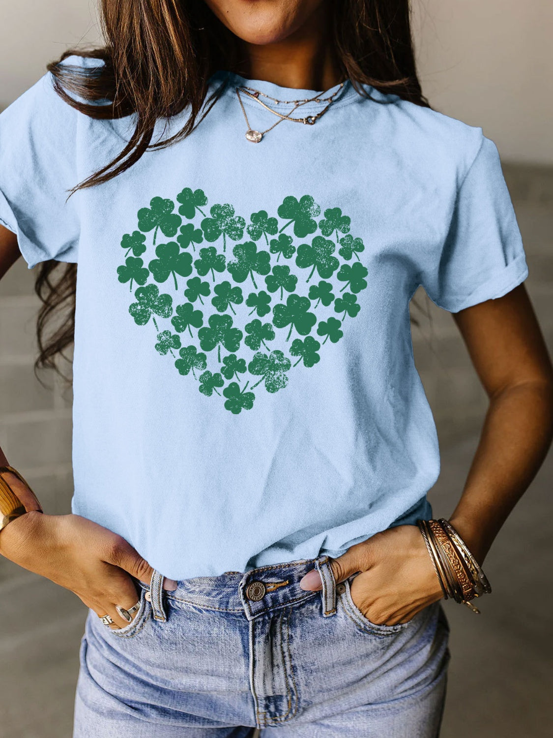 Full Size Lucky Clover Round Neck Short Sleeve T-Shirt - Babbazon New Products