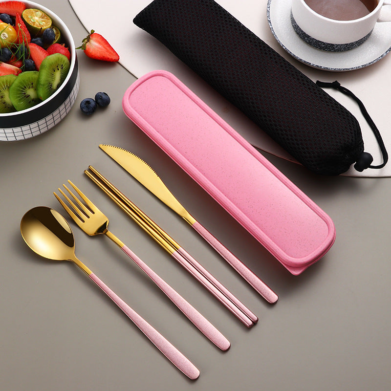 304 Dinnerware Set Flatware Kitchen Accessories Camping Travel Sets Gold Knife Fork Spoon Portable Cutlery Sets With Case