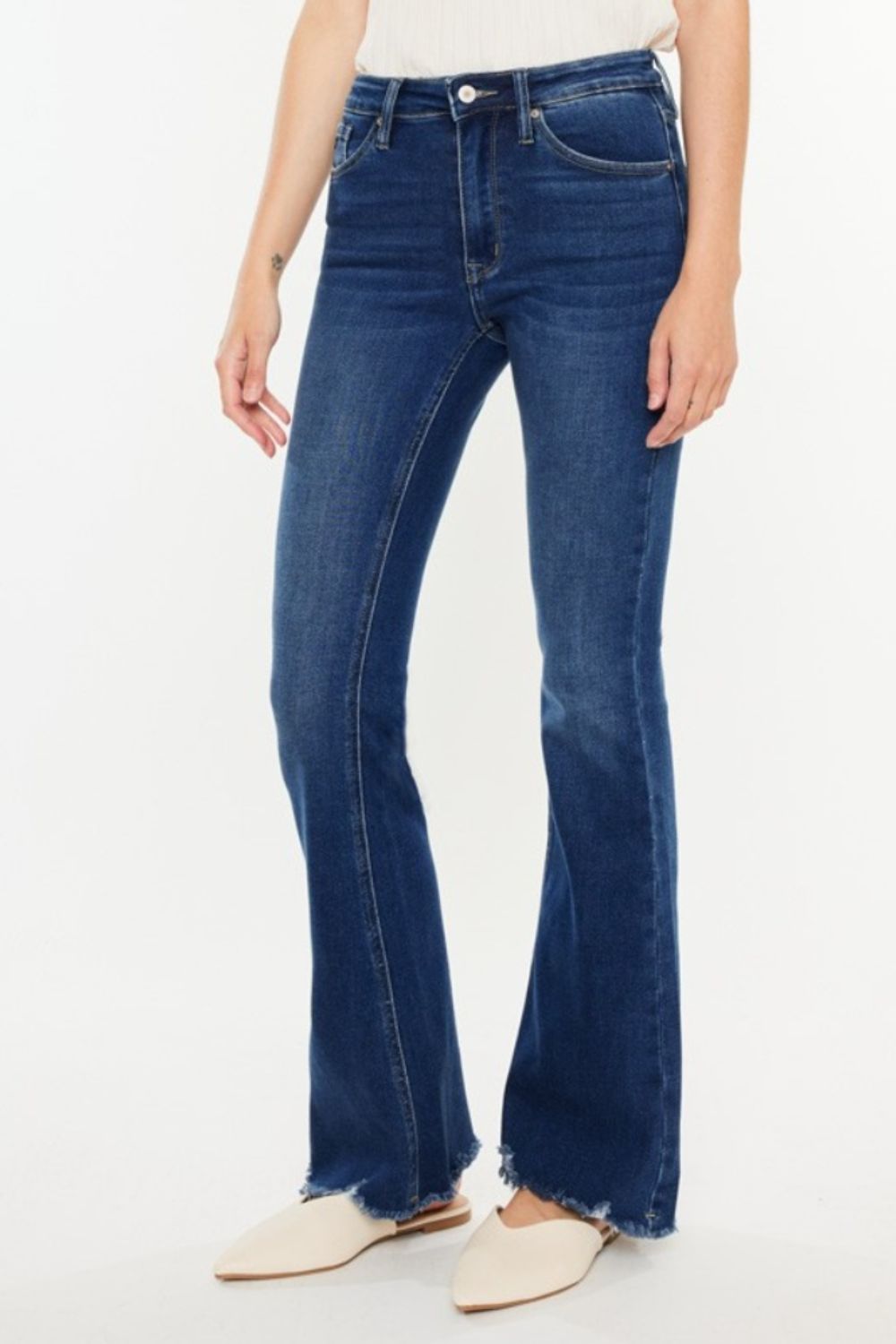 Kancan Cat's Whiskers Raw Hem Flare Jeans - Babbazon new