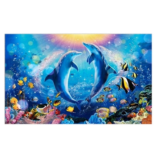 DIY Diamond Painting Cross  Ocean Dolphin Needlework 5D Embroidery Round Crystal Resin Mosaic