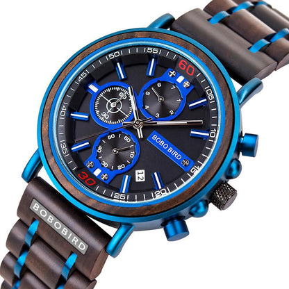 Sports Men's Blue Wood Watch