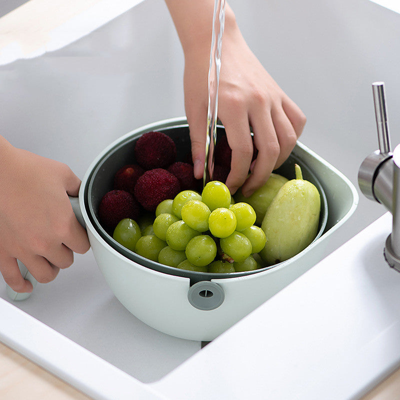 Double Layer Fruit And Vegetable Rotating Draining Basket 