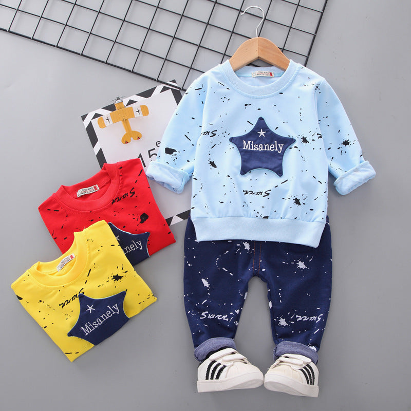 Boys cotton lacquered star long sleeve suit