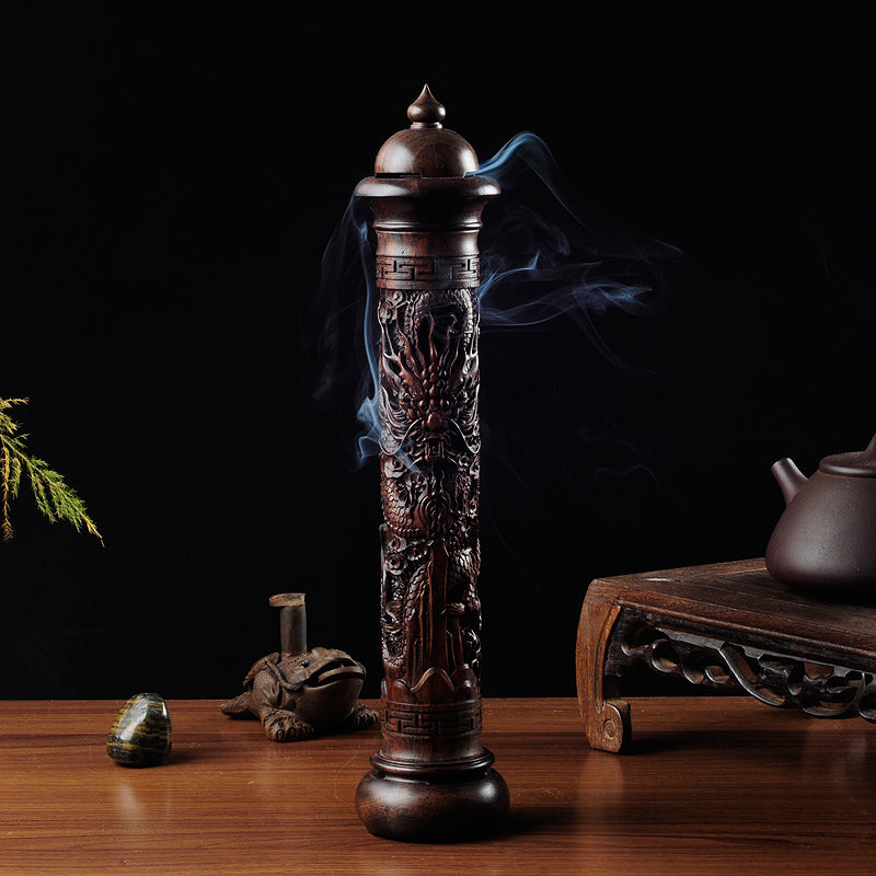 Ebony carved plate dragon incense burner cylinder