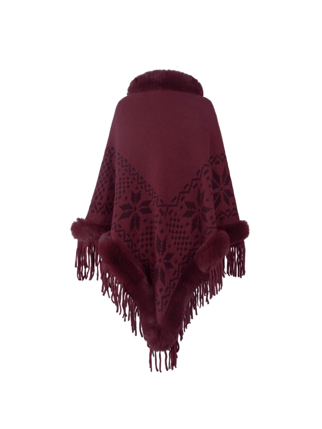 Fringe Geometric Cape Sleeve Poncho 