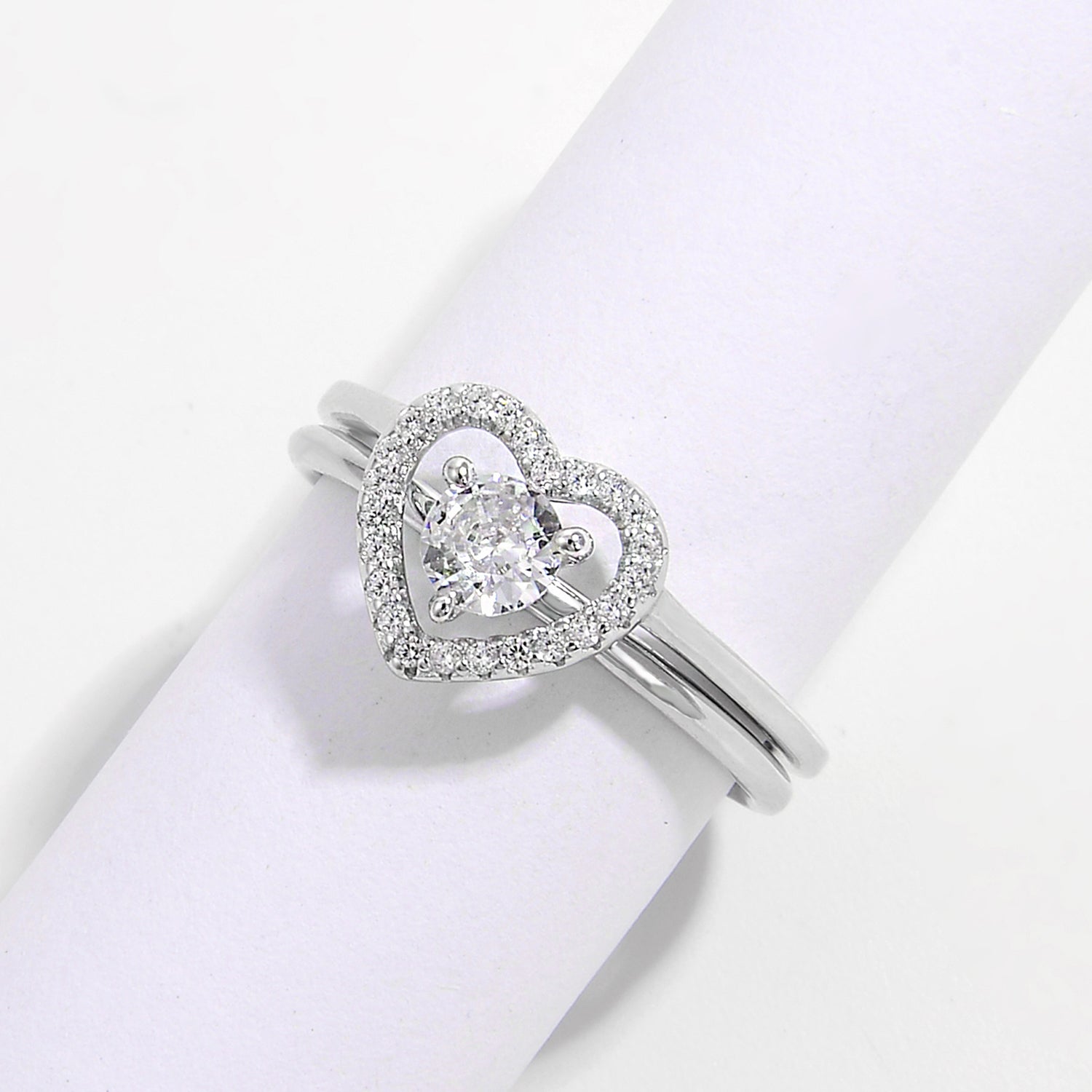 2 Piece Heart Shape Zircon 925 Sterling Silver Ring 