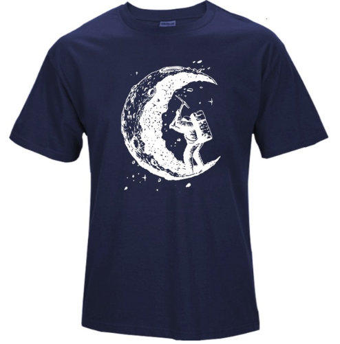 Digging The Moon Print Casual Mens O-neck T Shirts Fashion Men's Tops Men T-shirt Short Sleeve Men Tshirt 