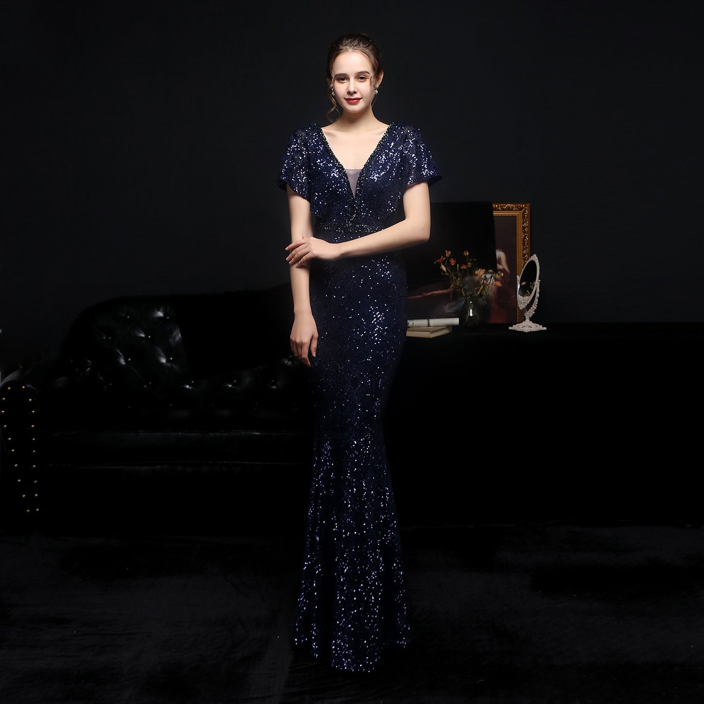 Women's Sequin Fishtail Banquet Elegant V-neck Dress