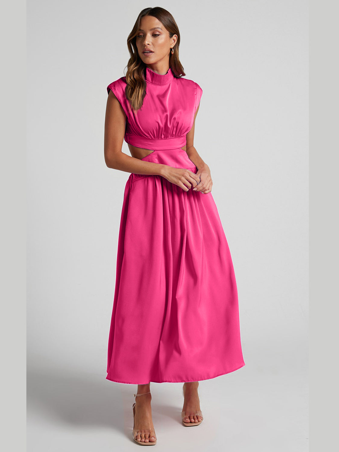 Cutout Mock Neck Sleeveless Dress - Babbazon Midi Dress