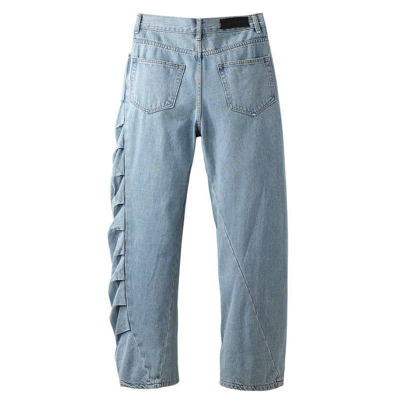 Vintage Vintage Washed Irregular Pleated Jeans