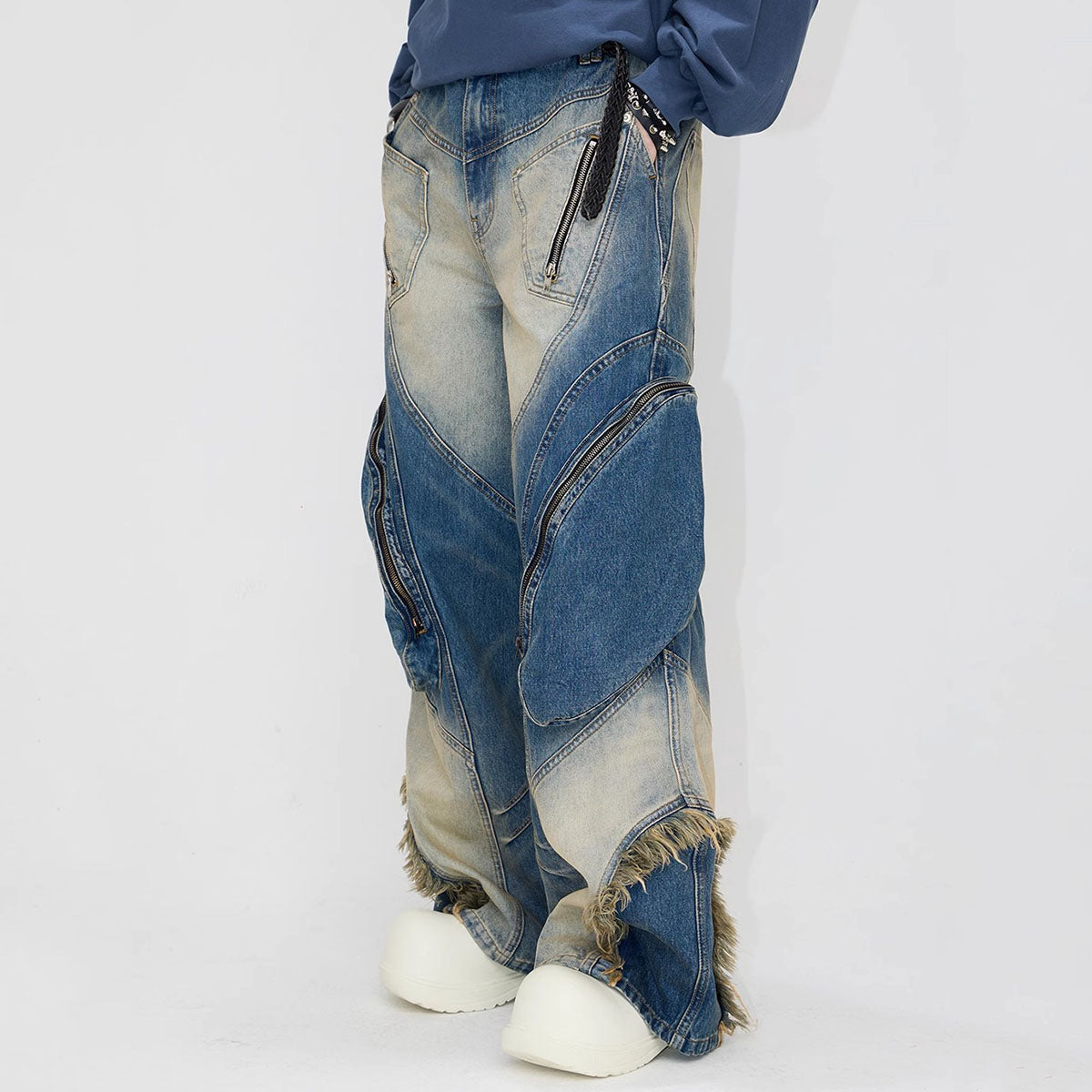 Special-shaped Structure Pocket Rinse Dyed Heavy Tooling Niche Jeans