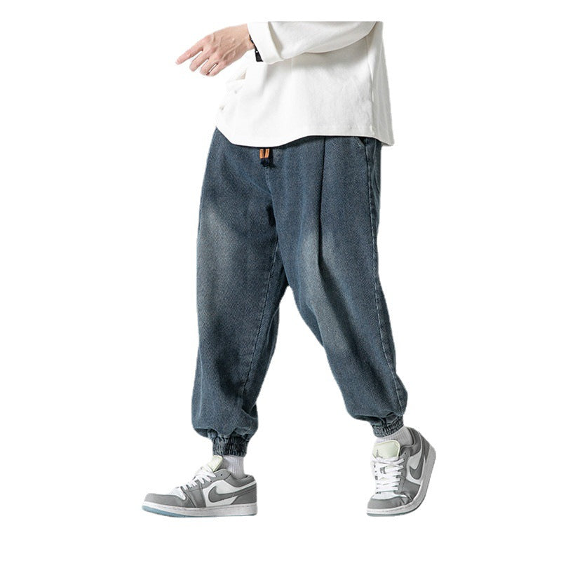 Retro Washed Jeans Men's Loose Exercise Ankle-tied