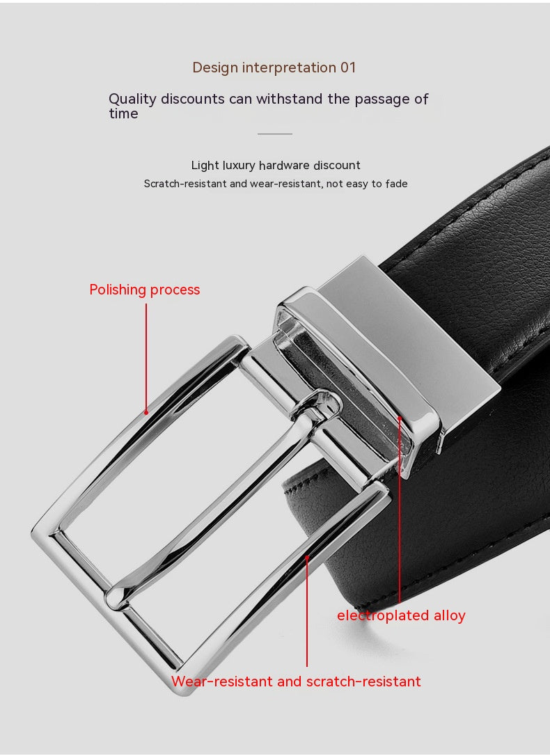 Men's Rotating Pin Buckle Genuine Leather Belt 