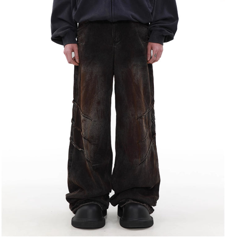 Distressed And Dirty Waste Jeans Men's Baggy Straight Trousers