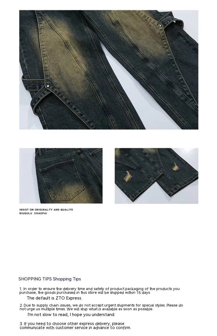 High Street Vibe Vintage Heavy Industry Worn Looking Washed-out Jeans Men