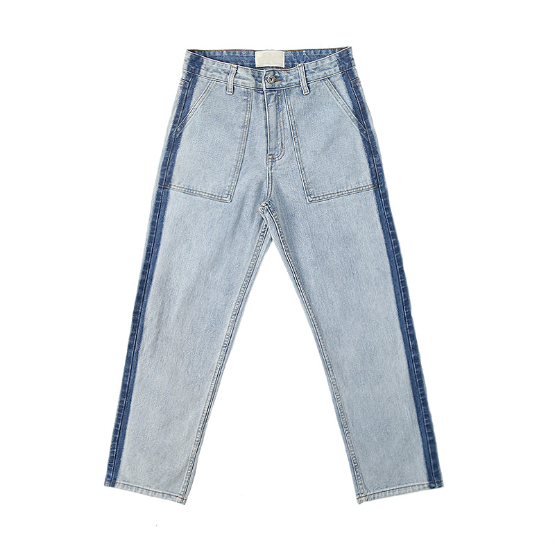 Straight-leg loose jeans with vintage washed texture