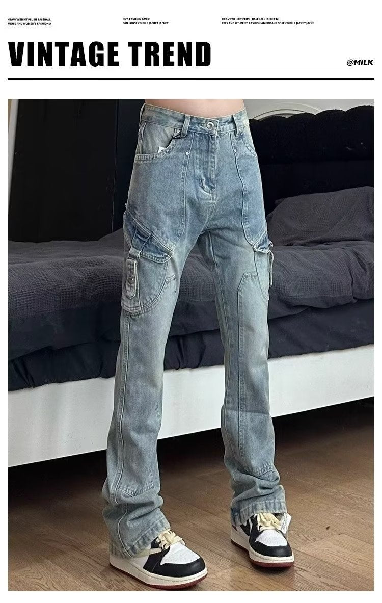 American Retro Style Workwear Logging Pants Men