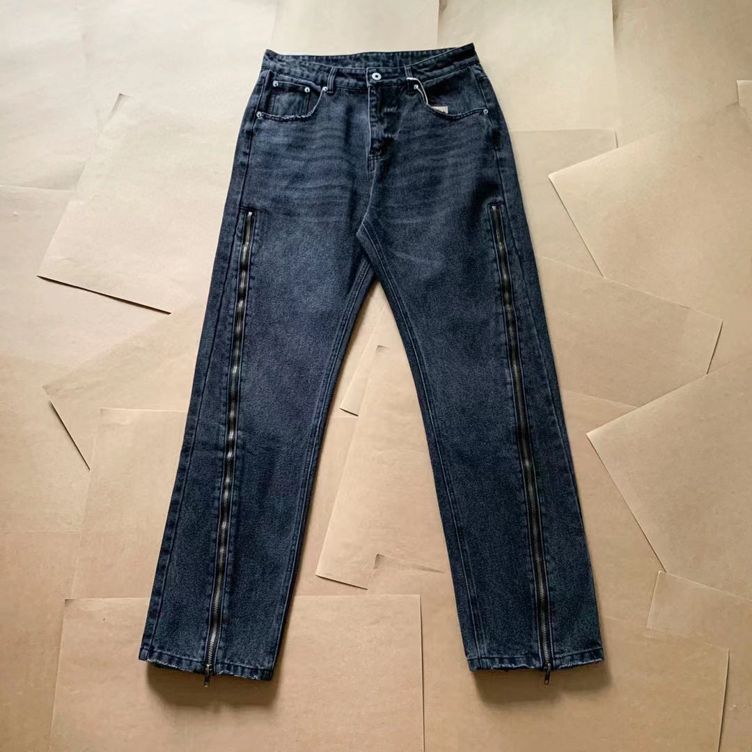 Men's Zipper Jeans Washed Old