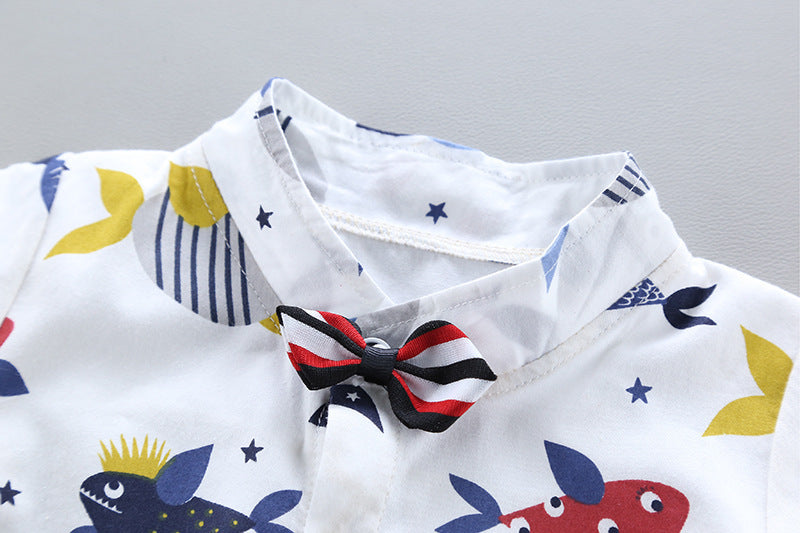 Boy's suit cotton and linen shirt short sleeve suit