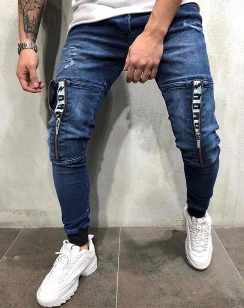 Ripped stretch slim pants