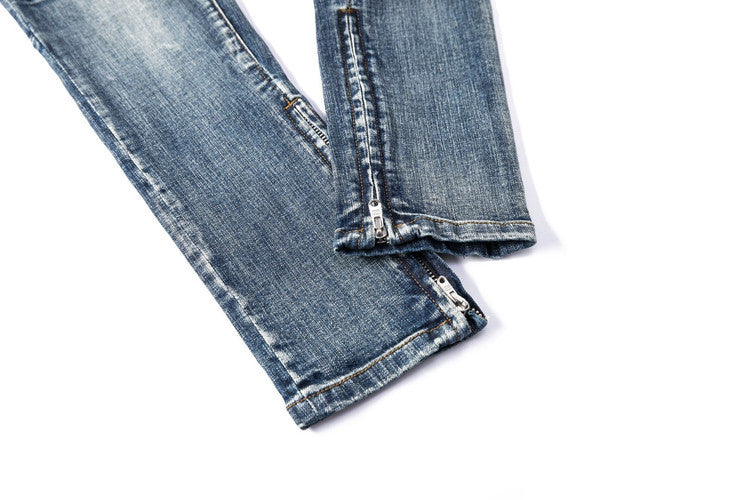 Knife cut classic zipper beam pants jeans