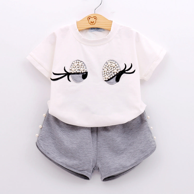 Children's suit Cute eyelashes Short sleeve two piece set