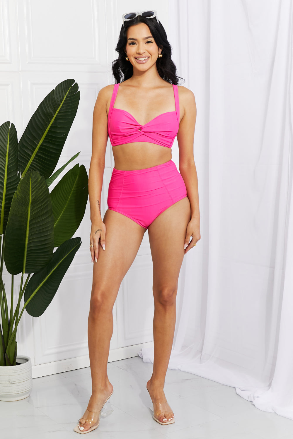 Marina West Swim Take A Dip Twist High-Rise Bikini in Pink 