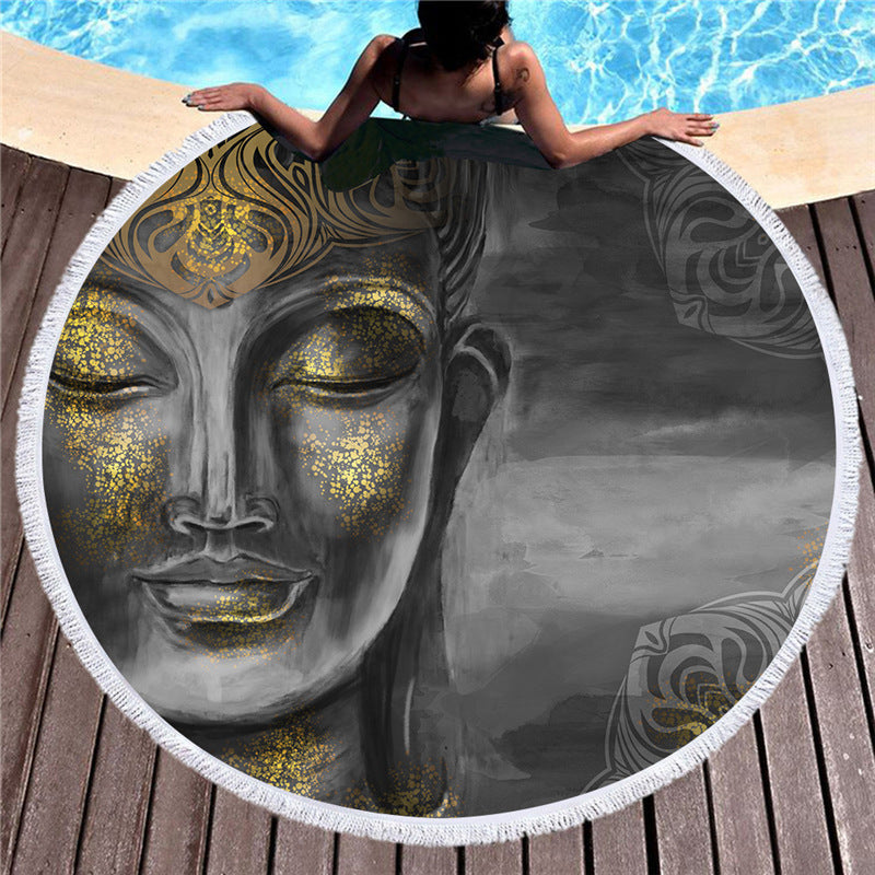 Indian Buddha statue round beach towel